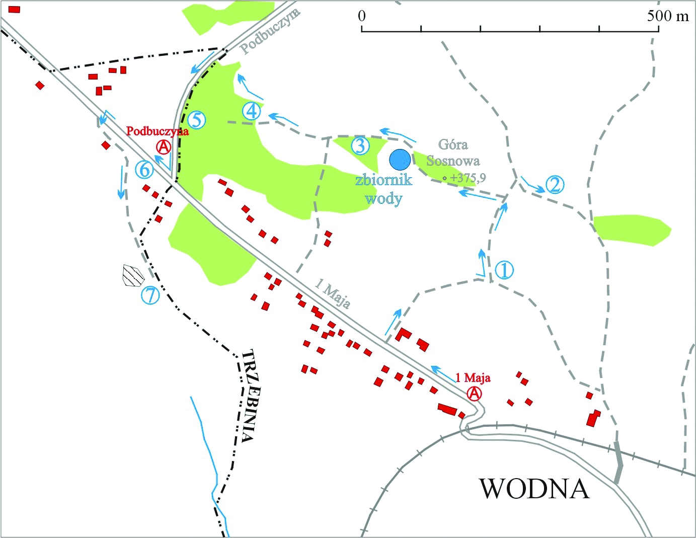 Mapa szlaku: Ścieżka geologiczna: "Górnictwo w Luszowicach"