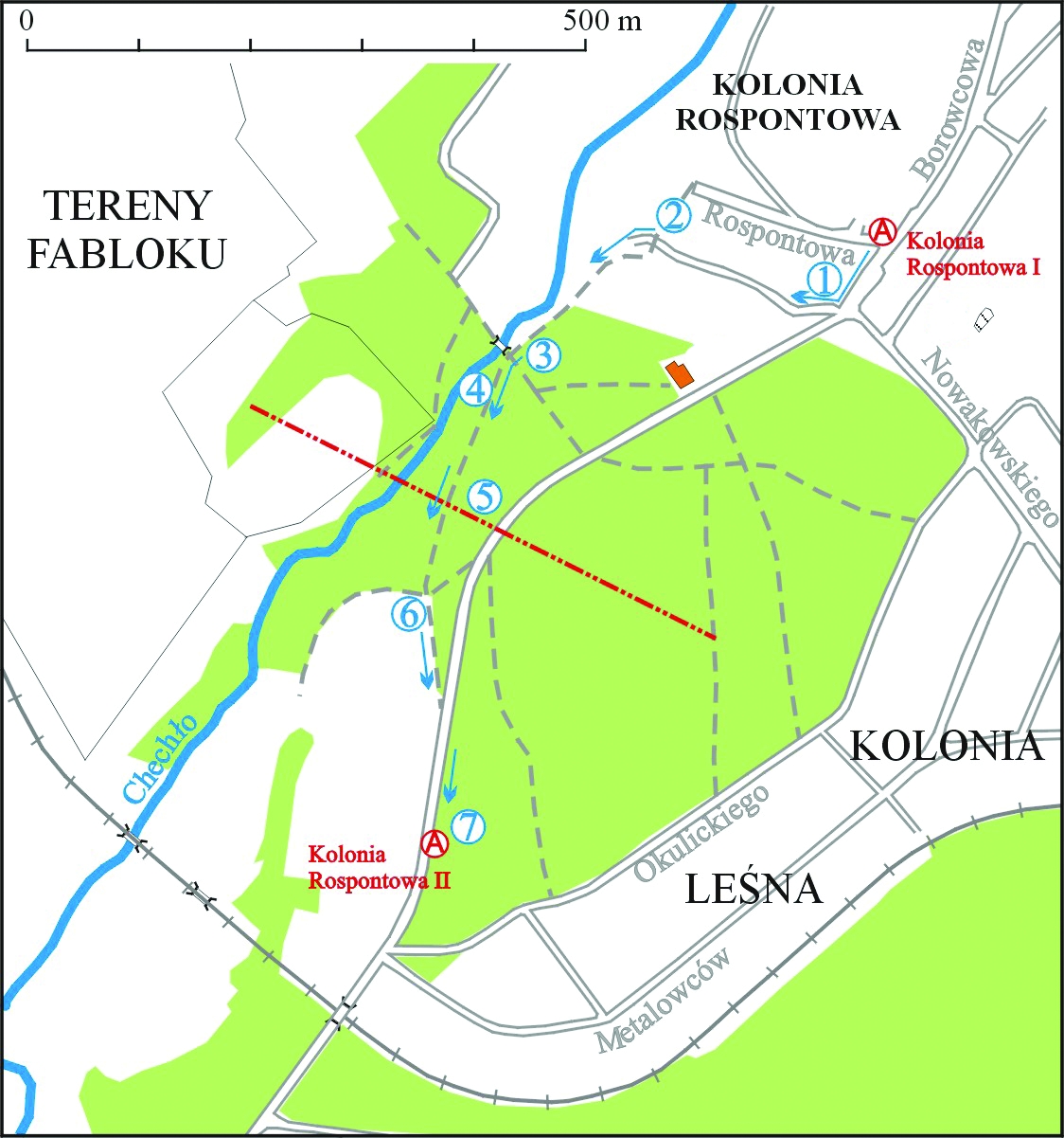Mapa szlaku: Ścieżka geologiczna: "Kopalnie rud w Kościelcu"