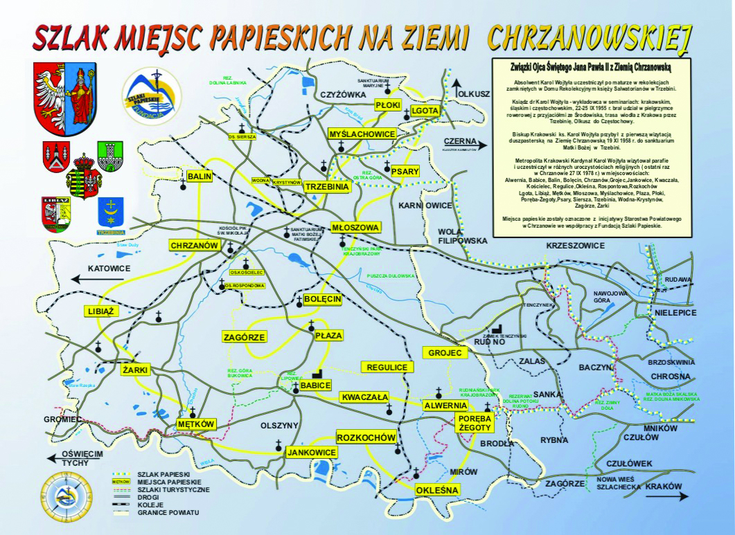 Mapa szlaku: Szlak Miejsc Papieskich na Ziemi Chrzanowskiej