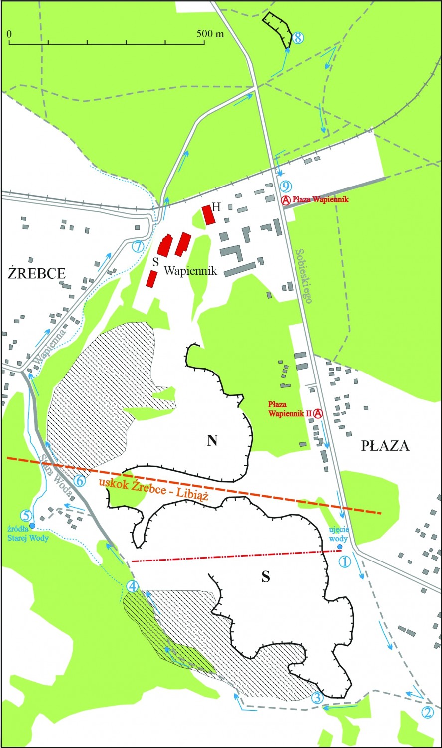 Mapa szlaku: Ścieżka geologiczna: "Wydobycie i przetwarzanie wapieni w Płazie"